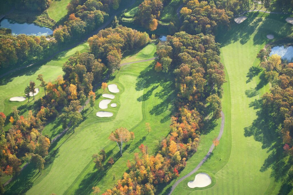 Aerial View of Golf Course During Fall